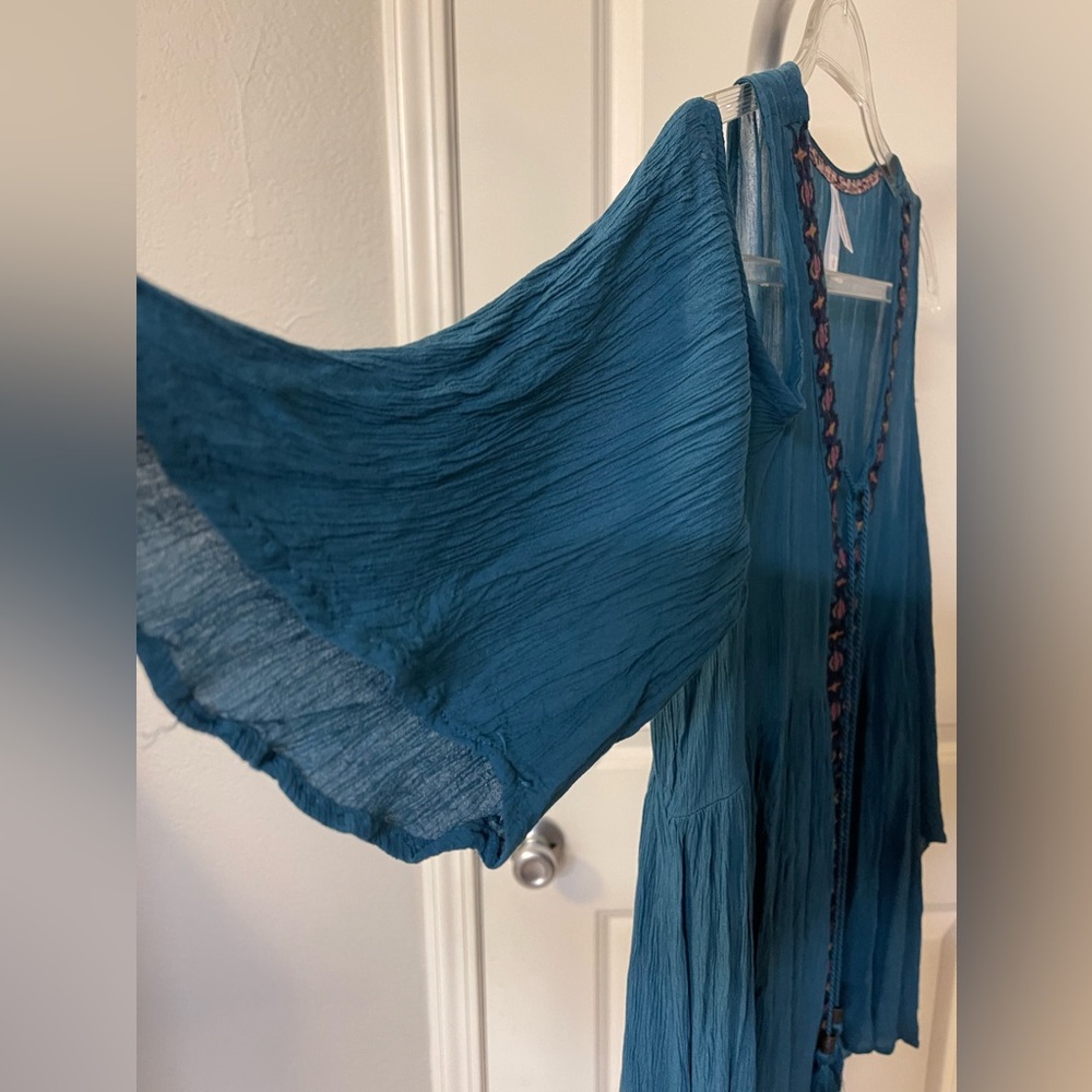 Teal blue Embroidered Bohemian FESTIVAL Tunic S 🔥FREE